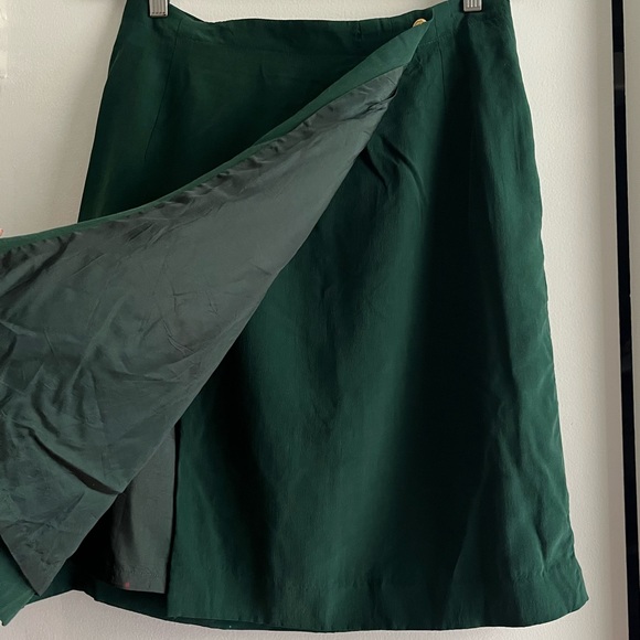 80s Vintage 100% silk knee length skirt Emerald Green - Picture 4 of 7